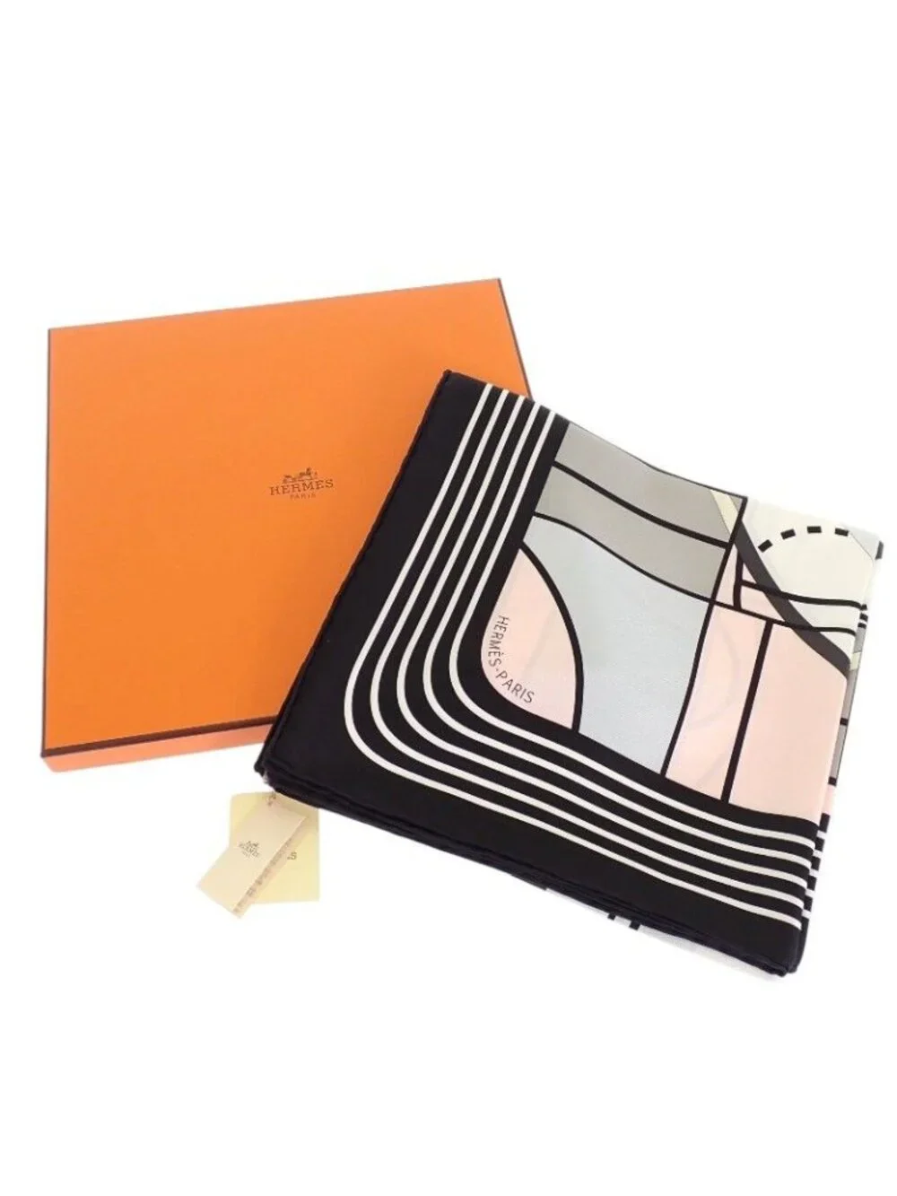 Hermes Carre 90 Anamorphee Scarf Silk Black White Pink Multicolor Sport